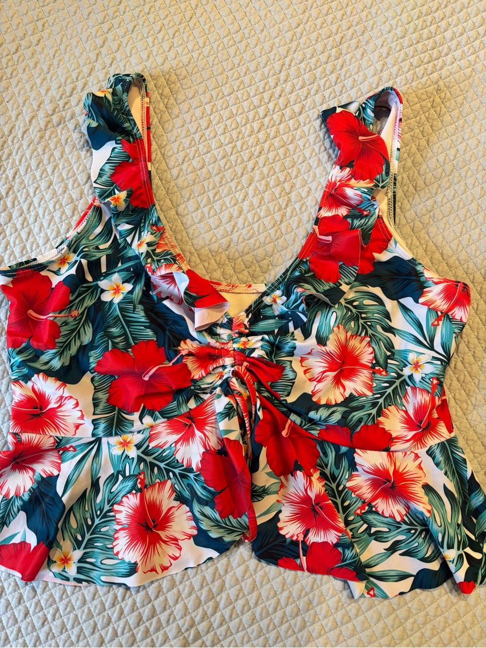 Shein Floral Tie-Front Women's Tank Top in White,Red & Green